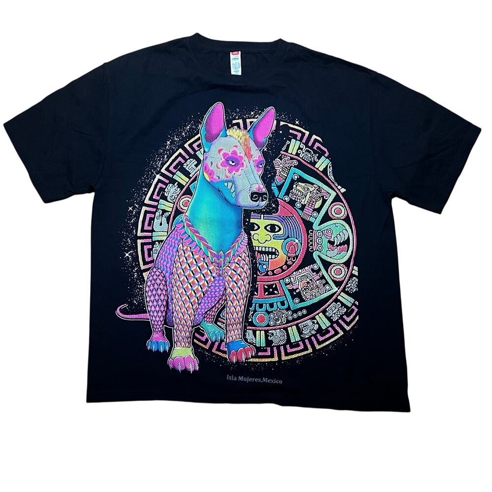 Aztec Sun Stone Xolo Dog Graphic T-Shirt Mexico | XL